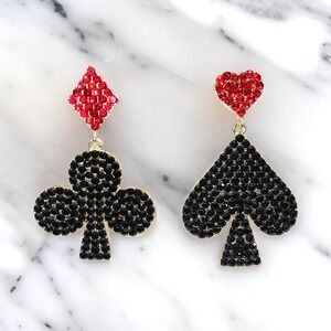 Rhinestone Spade Clover Heart Diamond Suite Playing‎ Card Casino Earrings Retro